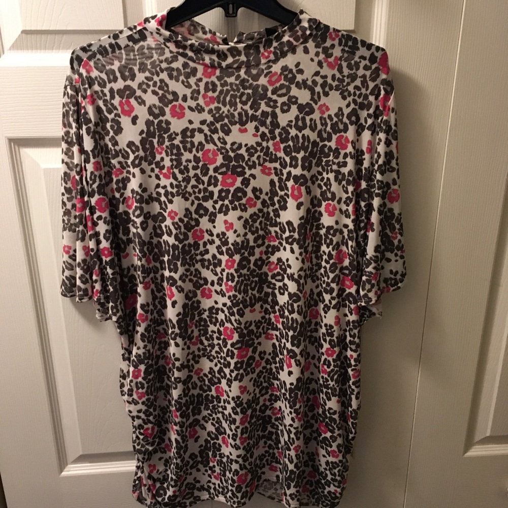 Black and pink animal print top with keyhole back